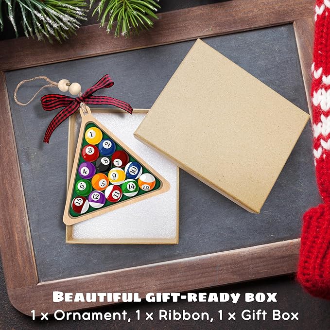 Billiards Christmas Ornaments, Pool Ball Christmas Ornaments - 8 Ball Pool Table Ornament - Billiards Gifts for Men, Players, Lovers - 2 Layered Wood Ornament 2025
