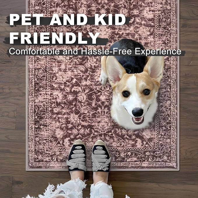 KILOCOCO Small Area Rug 2x3 Entryway Rugs Printed Vintage Red Floral Washable Rug Non-Slip Kitchen Rug Indoor Door Mat, Accent Throw Rugs for Laundry Room Bedside Entrance Holiday Decor
