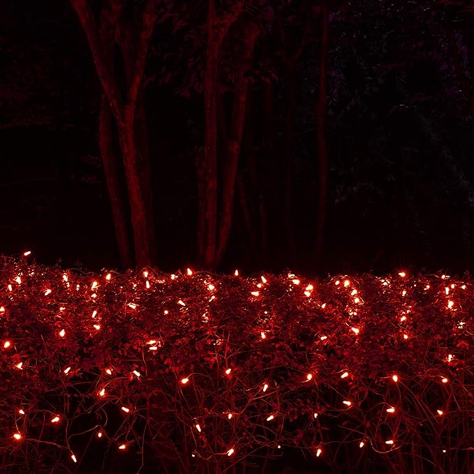 Wintergreen Lighting 100 M5 Red LED Net Lights, 4 x 6 ft Green Wire Indoor/Outdoor Commercial Grade Holiday & Valentine’s Day Hedge and Outdoor Christmas Decor