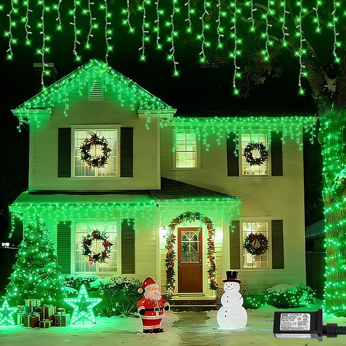YEGUO 33ft 400 LED Icicle Christmas Lights Outdoor Waterproof, 80 Drops Icicle Lights Connectable, 8 Modes Icicle String Light with Memory(Green)