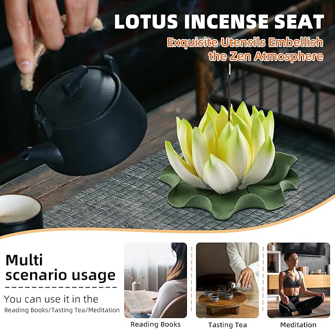Lotus Incense Burner - Incense Burner Holder for Home Incense Holder Decor Incense Holder for Sticks Yoga, SPA(Z4-Green Yellow)