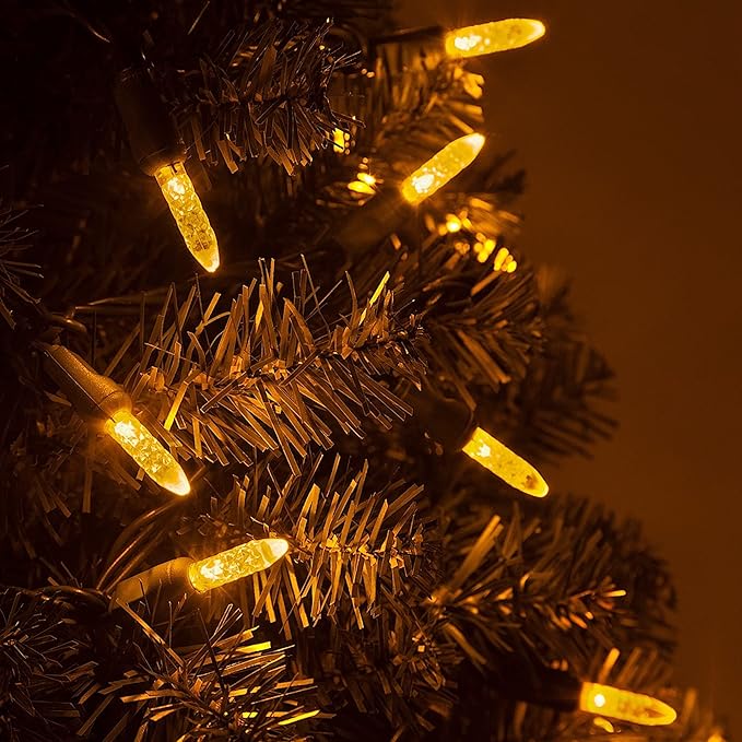 Wintergreen Lighting 24 ft 70 Count M5 Faceted Gold LED Christmas Lights, Green Wire Indoor/Outdoor Commercial Grade Mini String for Holiday Decor