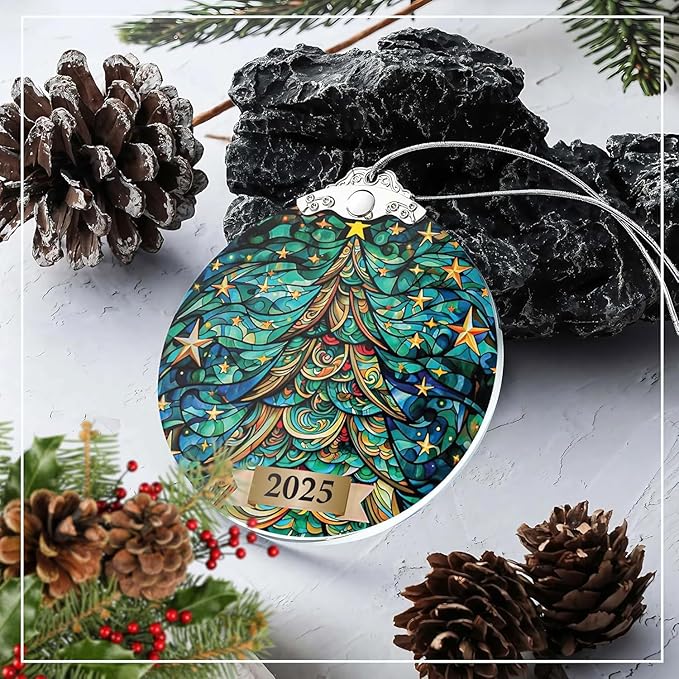 2025 Christmas Ornament, Suncatcher Mystery Christmas Tree Ornament, Unique 2025 Xmas Ornaments for Christmas Tree, Trending Christmas Ornaments 2025, Colorful Glass-Style Holiday Decoration