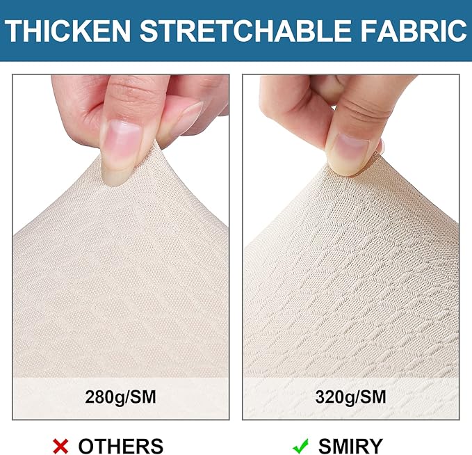 Smiry Waterproof Seat Covers for Dining Room Chairs Set of 8, Stretch Jacquard Removable Washable Chair Seat Slipcovers Protector, No Rear Covers, Beige