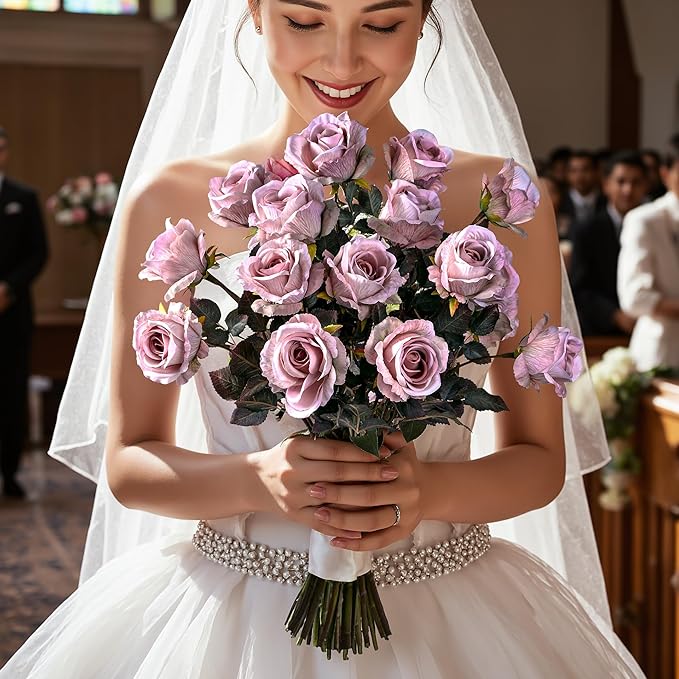 Artificial Flowers Artificial Roses Fake Roses 23.2In Long Stem Artificial Flowers for Tall Vase Silk Rose Suitable for Indoor Decor Wedding Party Decoration DIY Bouquet Autumn 20PCS (Pink)