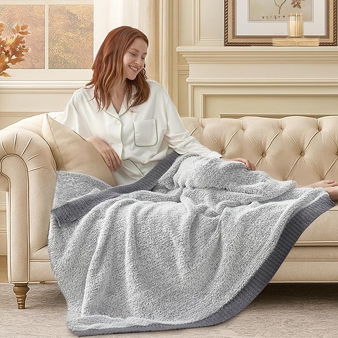 Amélie Home Knit Throw Blanket for Couch, Super Soft Cozy Fuzzy Plush Throws for Sofa, 50" x 60", Heather Grey