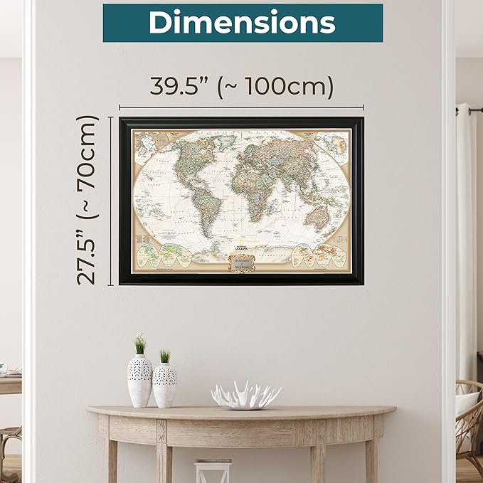 Push Pin Travel Maps Customizable Wall Art - Executive World - Black Frame - Personalized Framed Pin Map, Includes 150 Pins - Handcrafted in USA - 27.5" x 39.5"