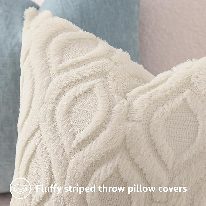decorUhome Throw Pillow Covers 16x16 Inch Set of 2, Soft Plush Faux Wool Beige Solid Couch Pillow Covers, Accent Farmhouse Neutral Square Pillow Cases for Sofa Bed Living Room