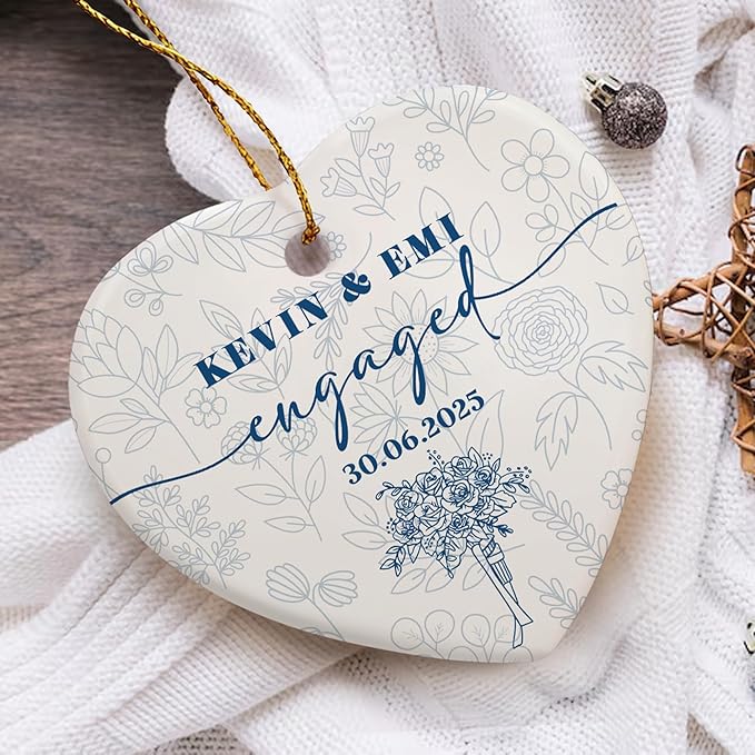 Personalized First Christmas Married Ornament 2025 – Ceramic Heart Wedding Ornament – Christmas, Anniversary, Engagement, Newlywed Gift for Couple – Custom Photo Keepsake Decoration