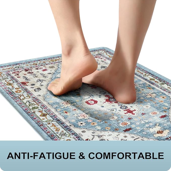 Collive Boho Kitchen Rugs and Mats 2PCS Cushioned Anti-Fatigue Floor Mat, Waterproof Kitchen Rug Set of 2 Non-Skid Comfort Standing Mat for Kitchen,Home,Office,Sink,Laundry,17"x30"+17"x59"