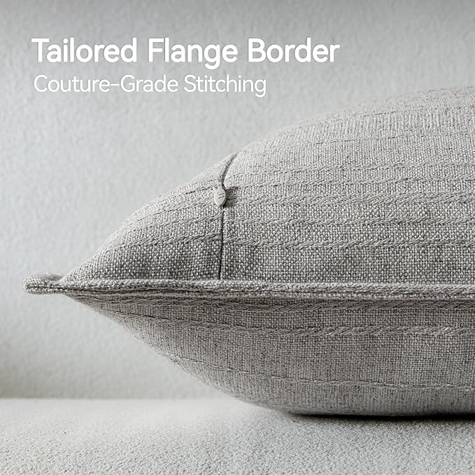 a moment Linen Pillow Covers Set of 2,Boho Farmhouse Throw Pillowcases Neutral Textured Decorative Covers for Couch Sofa, Soft Linen Blend Accent Case Cushion Living Room Home Decor 26"x26"Light Grey