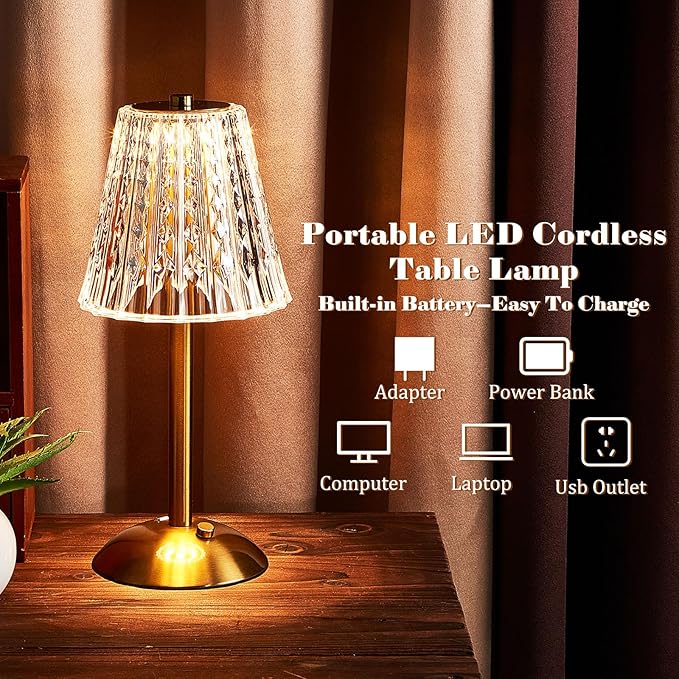 Liliful 8 Pcs LED Portable Cordless Table Lamp Touch Battery Operated Rechargeable Gold Desk Lamp 3 Color Dimmable for Bedroom Living Room Dining (Gold,Classic Style)