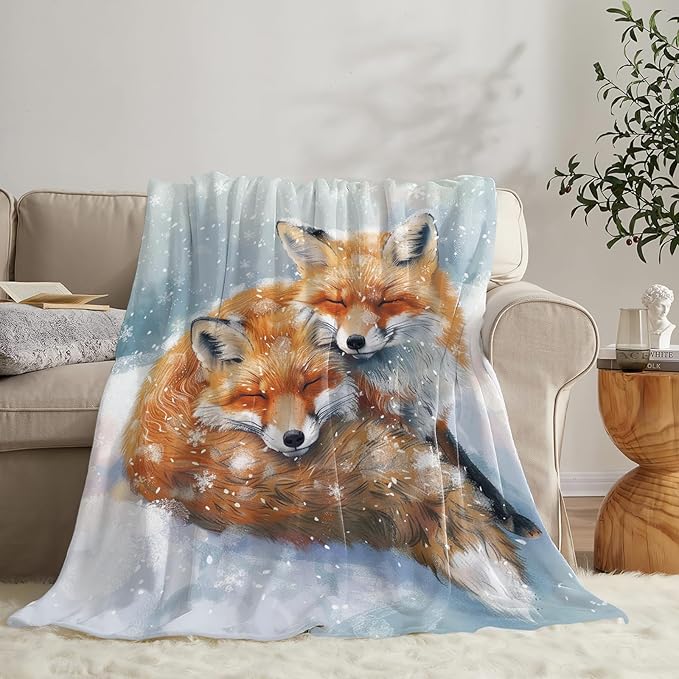 Tijuboni Fox Throw Blanket Fox Gifts for Girls Boys Women Men Kids Adults Soft Flannel Fleece Blanket for Couch Sofa Bed Home Decor 50"x60"