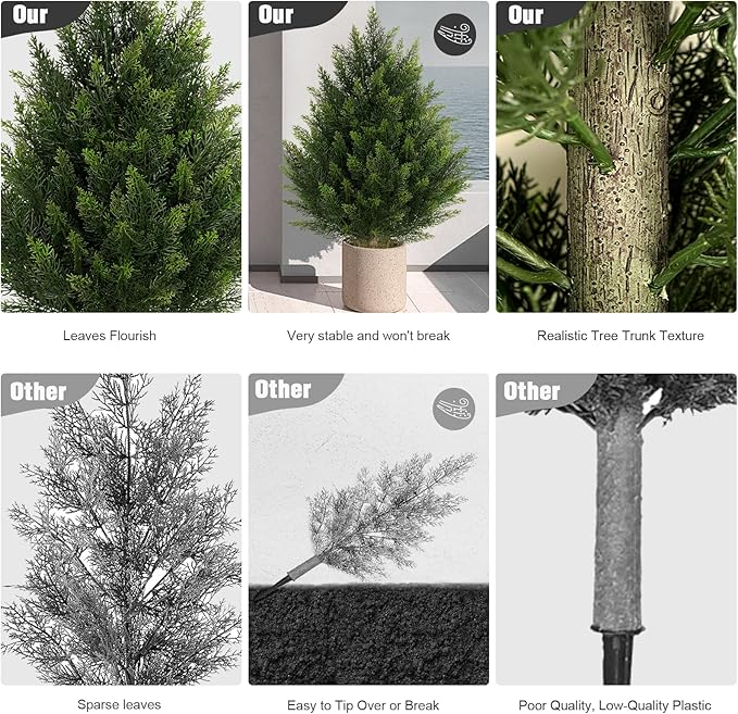 Outdoor Artificial Cedar Topiary Tree, Faux Evergreen Shrubs for Front Porch Decor, Lifelike Fake Bushes Plants for Home Living Room Front Door Decor (1, 2ft)