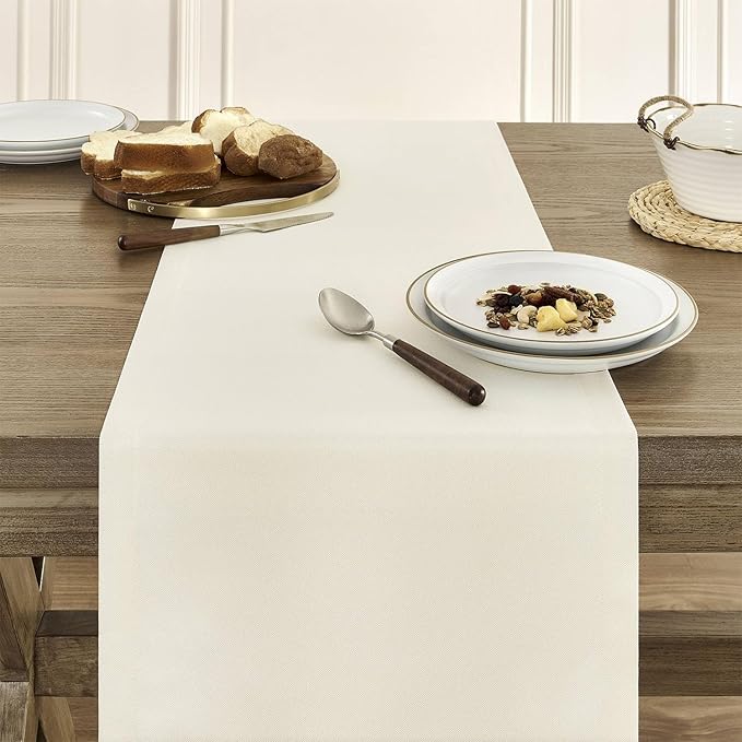 ZeeMart Basic Linen Style Table Runner, 14 x 60 Inch Off White, Rustic Farmhouse Creamy White Table Runners 60 Inches Long, Everyday Polyester Table Runner - Machine Washable & Easy Care