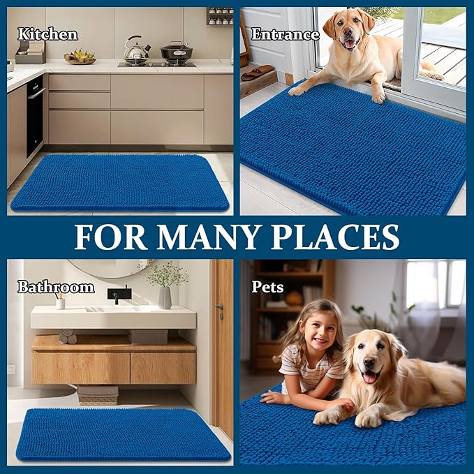 OLANLY Dog Door Mat for Muddy Paws 59x35, Absorbs Moisture and Dirt, Absorbent Non-Slip Washable Doormat, Quick Dry Chenille Mud Mat, Entry Indoor Entryway Carpet for Inside Floor, Deep Navy Blue
