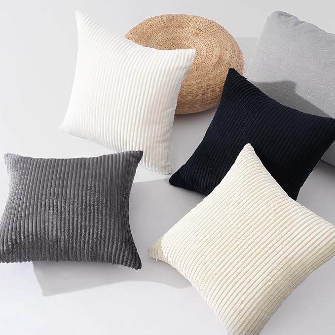 Topfinel Black and White Decorative Throw Pillow Covers Cushion Cases,Set of 4 Soft Velvet Modern Unique Designs,Mix and Match for Home Decor,Pillow Inserts Not Included (16x16 inch, Black/White)