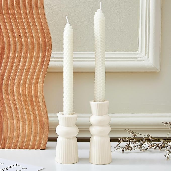 Denique Ceramic Candle Holders Set of 2, Creative Modern Knot Candlestick Holder Set, Table Centerpiece Taper Candle Holders Desktop Decoration for Home Decor, Wedding, Dinning, Party (Cream)