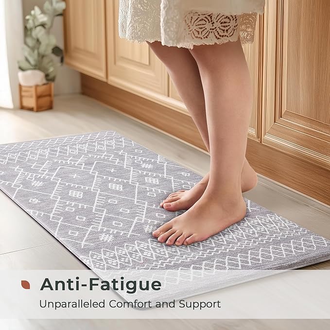 FRESHMINT Anti Fatigue Kitchen Mats for Floor 2 Piece Set, Waterproof & Non-Skid Moroccan Geo Kitchen Rugs, Cushioned Kitchen Mat for Standing Washable Comfort Desk Kitchen Runners, 17x30''+17x47''