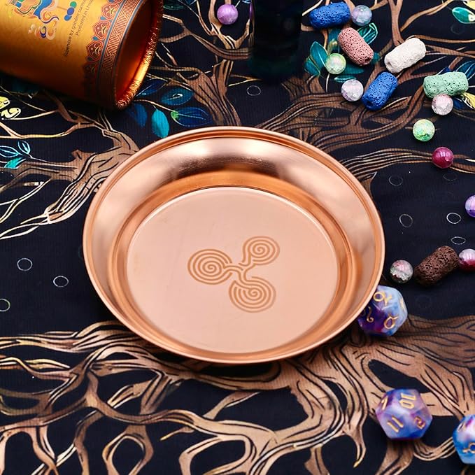 Copper Offering Bowl Ritual Plate Great for Altar,Incense Burner, smudging Bowl, Offering Dish,Candle Trays, Ash Catcher,Jewelry Dish (Triple Spiral)