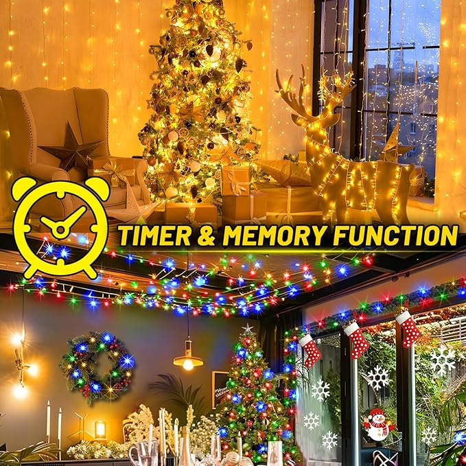 KNONEW Christmas Lights Outdoor 500 LED 197FT Clear Wire Color Changing String Lights with 11 Modes & Timer Dimmable Fairy Light for Xmas Tree Roof Yard Wedding Decorations(Warm White to Multicolor)