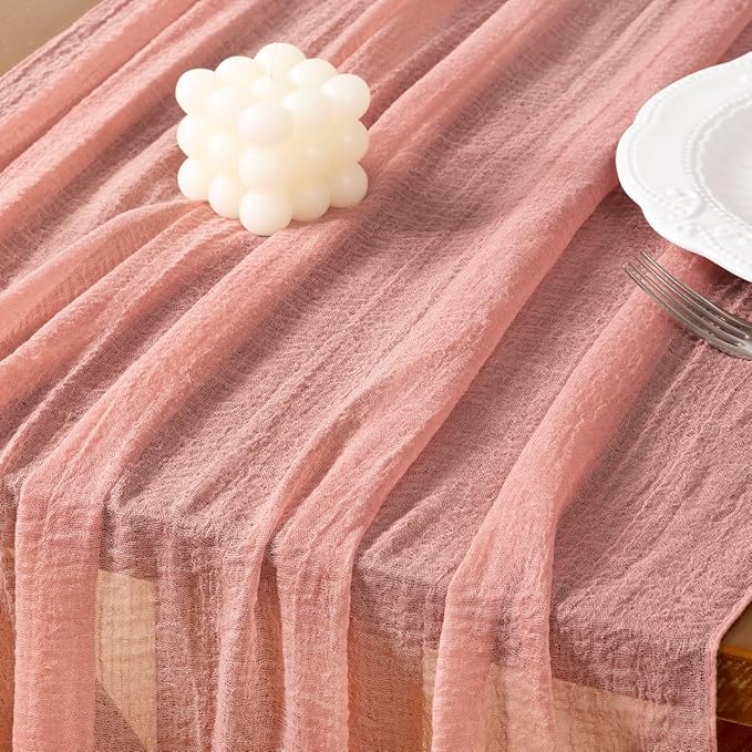 Socomi Cheesecloth Table Runner Rose Gold Valentine's Day Gauze 120 Inch Rustic Boho Cheese Cloth Runner for Wedding Party Baby Bridal Shower Centerpiece Decoration Holiday Home Decorations