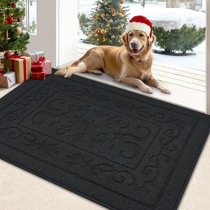 FONEYI Indoor Door Mat 36" x 60", Dirt Trapper Door Mats Non-Slip Entryway Rugs Washable, Absorbent Resist Dirt Welcome Mat, Low Profile Inside Floor Mats for Front Back Door and Entryway, Black
