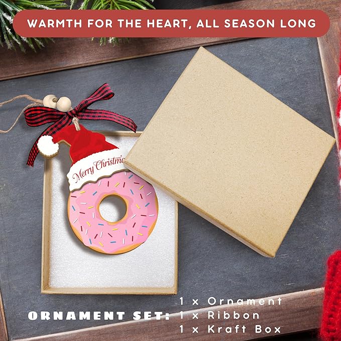 TUMSHANIP Donut Ornaments - Donut Christmas Ornament - Cake Ornaments for Christmas Tree - Food Dessert Lovers Gifts for Women, Men - Wood Ornament 2025