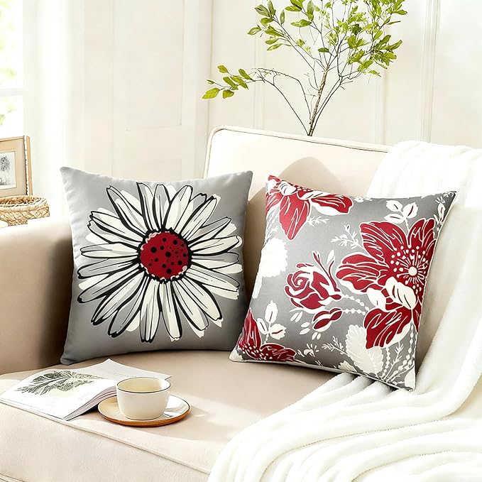 Decorative Throw Pillow Covers Set of 4 Wine Red Pillow Covers 22x22 inch Throw Pillow Cases Linen Square Pillow Case,Farmhouse Outdoor Modern Boho Pillow Covers for Couch Sofa Living Room