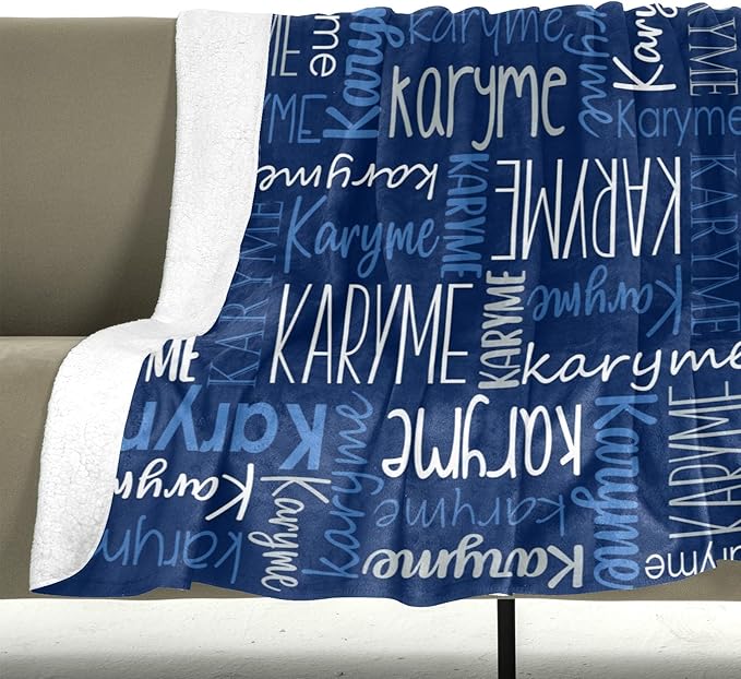 Personalized Blankets with Names Baby Gifts for Girls Boys Custom Soft Fleece and Sherpa Name Blanket for Kids and Adults Birthday for Daughter Son Granddaughter Grandson (Dark Blue)