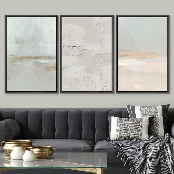 SIGNWIN Framed Canvas Print Wall Art Set Pastel Grunge Watercolor Landscape Shapes Abstract Illustrations Modern Art Decorative Nordic Chic Calm for Living Room, Bedroom, Office - 24"x36"x3 Black