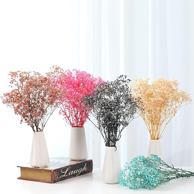 Babys Breath Dried Flowers Bouquet-17'' 3200+ Ivory Dry Flowers, Natural Gypsophila Branches for Wedding, Home Table Vase Decor, DIY Wreath Floral, Fall Thanksgiving Autumn Decoration (Brown, 3.5oz)