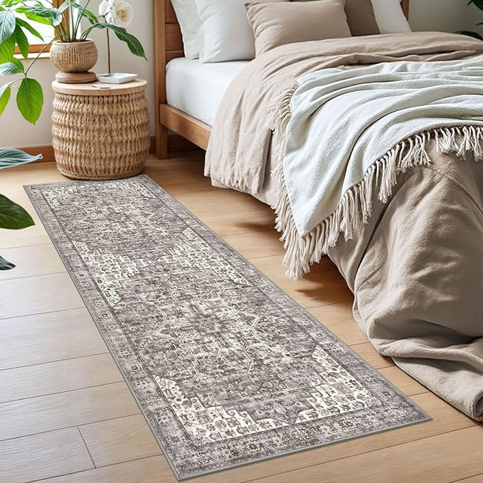 2x6 Runner Rug for Hallways, Taupe Non-Slip Printed Washable Kitchen Runners, Vintage Boho Rugs with Non-Shedding, Medallion Floor Carpet for Laundry Bedroom Entryway