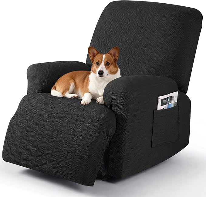 Timeles Recliner Covers Extra Wide Recliner Chair Covers Reclining Couch Covers Sofa Slipcovers Stretch Soft Washable (Single-Seater Oversized, Black)