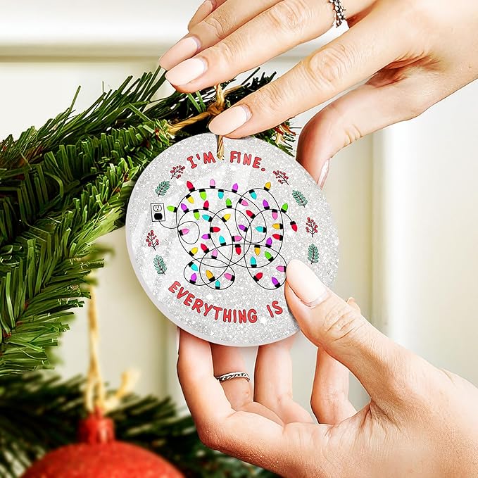 Funny Christmas Ornament – I’m Fine Everything is Fine Tangled Lights Tree Keepsake Decor, Quirky Mental Health Xmas Gift for Coworkers, Woman, Friends 2025