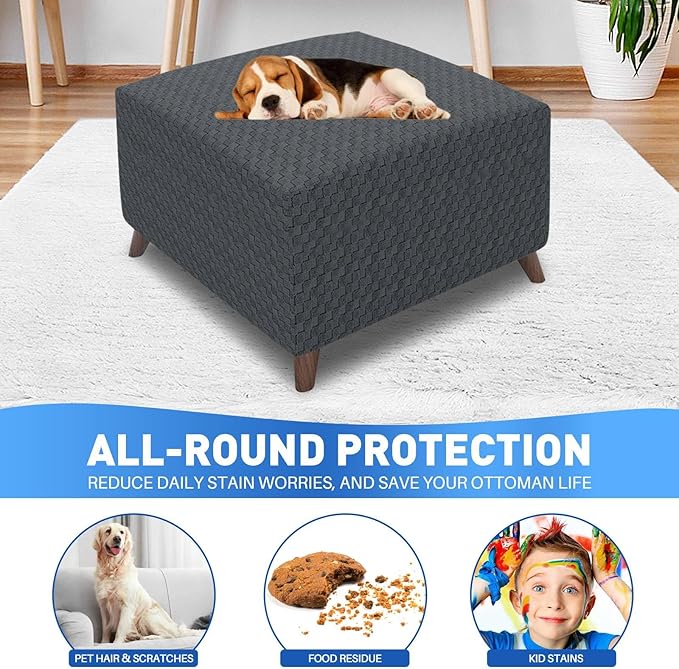 MAXIJIN Jacquard Ottoman Cover Slipcovers Folding Storage Stool Furniture Protector Cover Soft Thick Rectangle Foot Rest Slipcover with Elastic Bottom (Ottoman Small, Dark Gray)