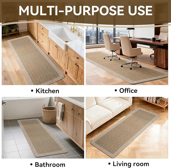 Non Slip Kitchen Mat Washable, Absorbent Kitchen Mats for Floor, Soft Woven Standing Floor Mat Sink Mat, Rubber Backing Runner Rugs for Kitchen, Sink and Laundry, Easy to Clean, 17"×30", Brown