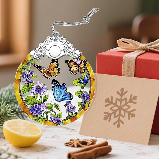 Christmas Ornament, Stained Glass Ornament, Christmas Ornaments for Tree, Hanging Ornaments for Home Decor & Xmas Decorations – Holiday Decor, Gift Ideas, Perfect Holiday & Xmas Gifts - Butterfly