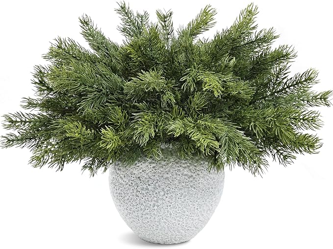 Artgar 12 Pcs Christmas Pine Branches – 18" Realistic Artificial Greenery Pine Stems - Real Touch Faux Cedar Picks for Vase, DIY Garland Wreath Home Indoor Outdoor Xmas Decorations