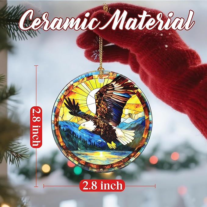 Christmas Ornaments, Dodosky 2.8in Ceramic Bald Eagle Ornament, Xmas Decor, Christmas Tree Ornaments, Xmas Decorations for Tree, Holiday Ornament, Bald Eagle Gifts, Gifts for Women Men
