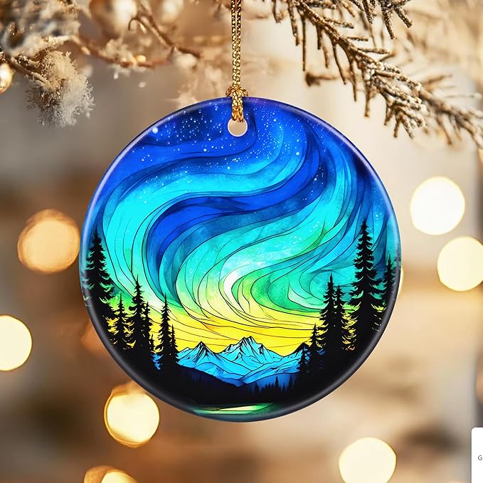 Christmas Ornaments, Dodosky 2.8in Ceramic Ornament, Xmas Decor, Christmas Tree Ornaments, Xmas Decorations for Tree, Holiday Ornament, Gift Ideas, Gifts for Women Men Mom Grandma - Northern Lights
