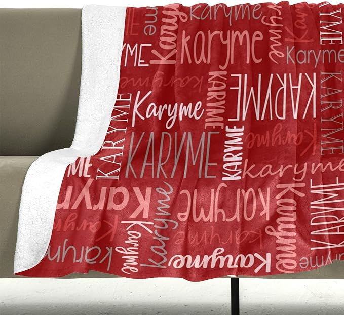 Personalized Blankets with Names Baby Gifts for Girls Boys Custom Soft Fleece and Sherpa Name Blanket for Kids and Adults Birthday for Daughter Son Granddaughter Grandson (Red)