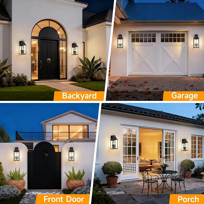tewei Dusk to Dawn Outdoor Wall Lantern, 22'' Large Porch Lights Outdoor Sconce Lights, 4-Light Modern Exterior Lighting Fixtures Waterproof Outside Patio Lanterns for House Garage, 1-Pack