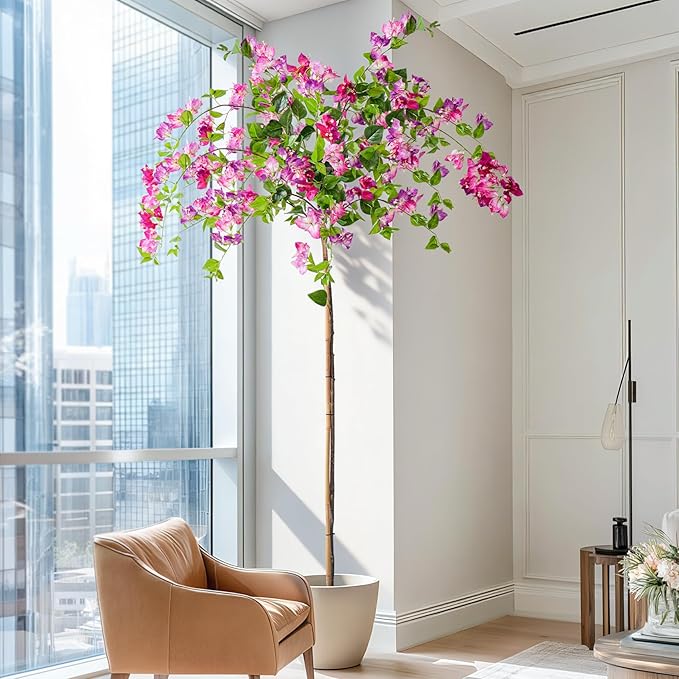 7.2FT Artificial Bougainvillea Tree Artificial Tree Tall Potted Fake Bougainvillea Trees for Outdoor Indoor Lifelike Potted Faux Plants with Wood Trunk and Flowers Office Wedding Home Decor
