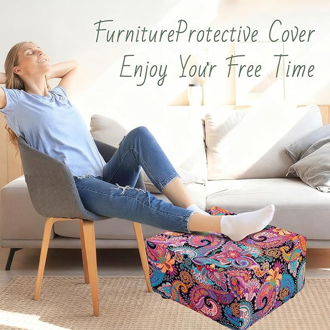 HAOYONG Ottoman Cover Rectangle Printed, Stretch Footstool Slipcover Soft Fabric Protector for Rectangular Ottoman in Living Room or Bedroom Washable X-Large