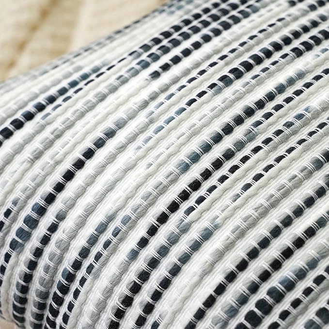 Aeckself Boho Striped Pillow Cover 12x20, Rectangle Decorative Lumbar Throw Pillow Cover Chenille Neutral Pillowcase for Couch Bedroom Living Room, Black Gray
