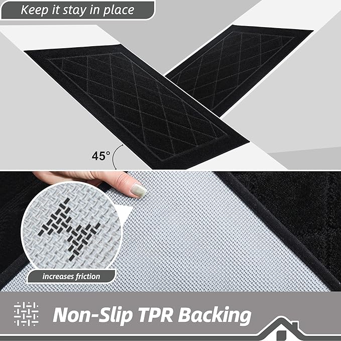 BEQHAUSE Dirt Trapper Door Mat 32" x 48", Doormat Non-Slip Entryway Rugs Washable, Dog Door Mat Stain Resistant and Absorbent Welcome Floor Mat for Front Back Door, Muddy Wet Shoes & Paws, Black