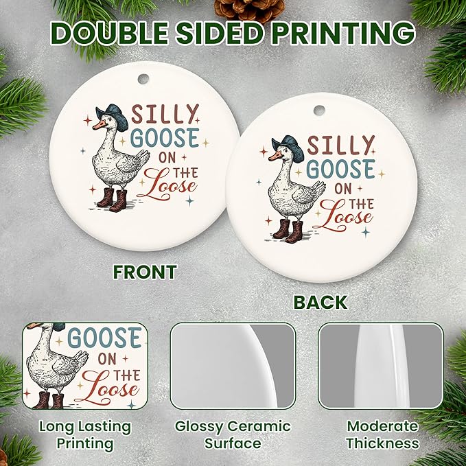 TEEZWONDER Christmas Funny Gifts for Women - Ceramic Christmas Ornaments 2025 for Xmas Decorations - Silly Goose Gifts for Mom Sister Friends, White Elephant Gift for Adults, Stocking Stuffers