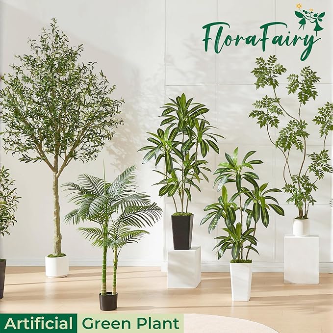 5FT Artificial Dracaena Tree with Black Planter and Fake Moss - Real Touch Fake Plant for Home & Office Decor, Faux Yucca Indoor Floor Tree, Low Maintenance, Non-Fading Silk Plants