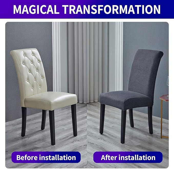 Howhic Stretch Chair Covers for Dining Room Set of 6, Removable Washable Dining Room Chair Covers, Dining Chair Slipcovers Seat Protector, Great Home Decor and Banquet Upholstery (Gray, 6 Pack)